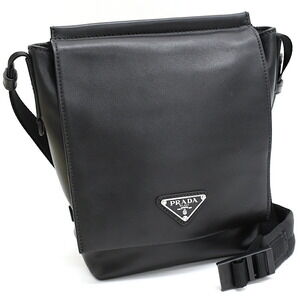 Prada TRACOLLA PATTINA Crossbody Bag Black Leather Triangle Logo